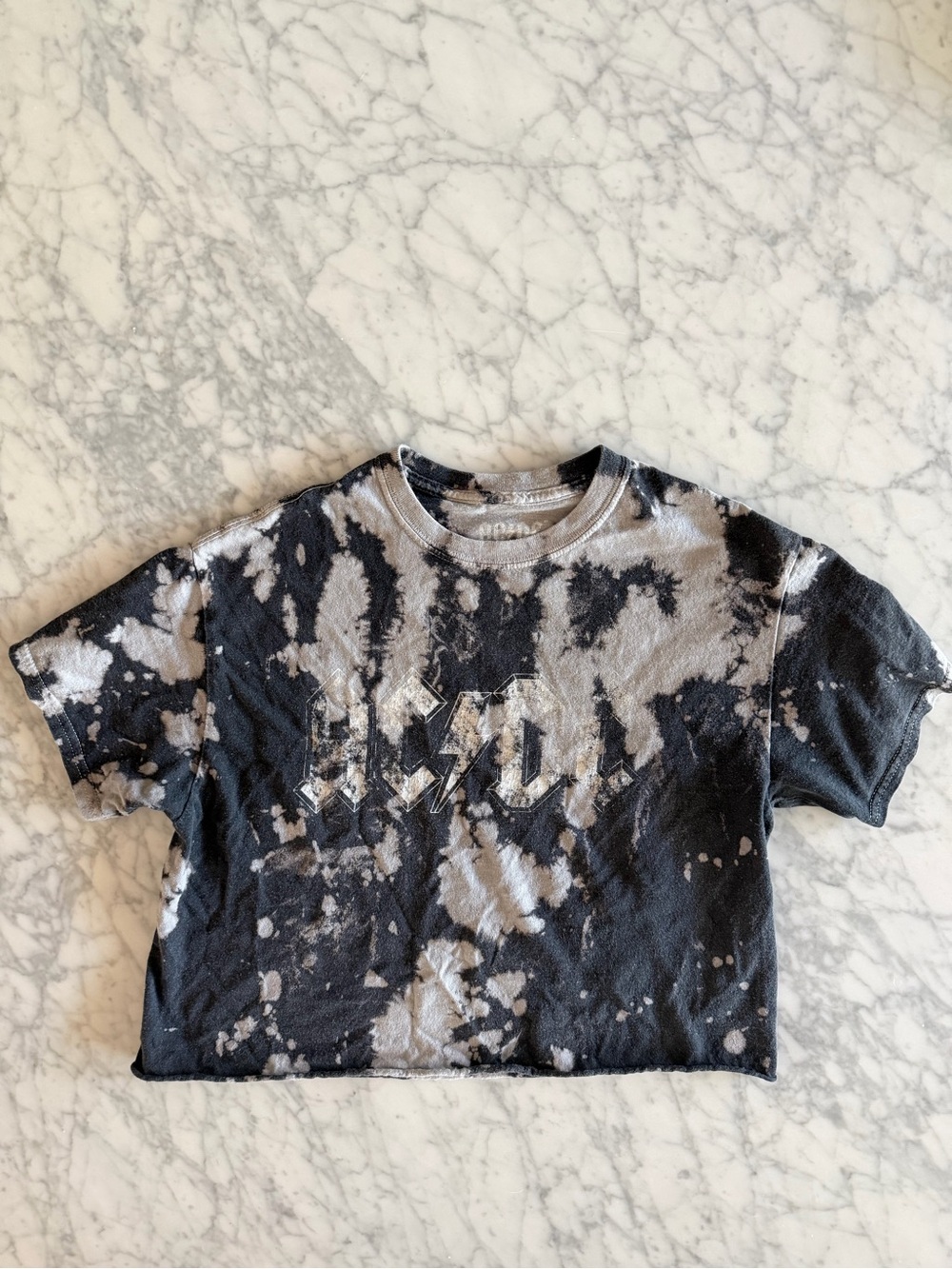 Washed ACDC Black Tie-Dye Crop Tee - Women's Casual Top